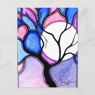 Aquarellbaum und Mond - Blau und Rosa Postkarte