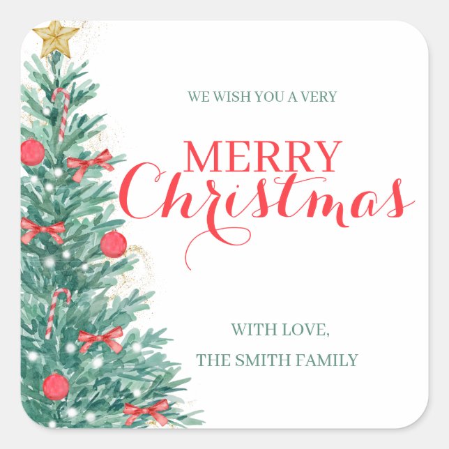 Aquarellbaum Weihnachtsgrüße Sticker (Vorderseite)