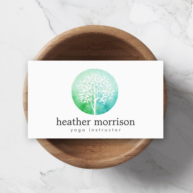 Aquarellbaum Yoga und Wellness Business Card Visitenkarte (Von Creator hochgeladen)