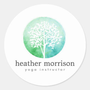 Aquarellbaum Yoga und Wellness Runder Aufkleber