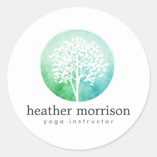 Aquarellbaum Yoga und Wellness Runder Aufkleber (Vorderseite)