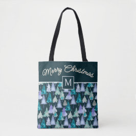 Aquarellbäume Frohe Weihnachten Mit Monogramm Tasche