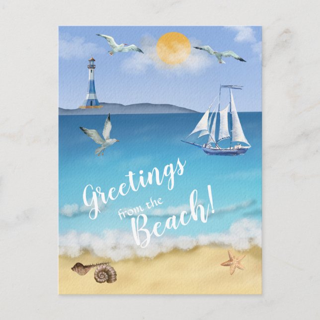 Aquarellbäume, Leuchtturm Seaguls Postkarte (Vorderseite)