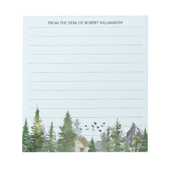 Aquarellbäume Naturwald Berge Linken Notizblock (Vorderseite)