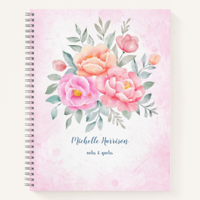 Aquarellbäume Rose Rosa Pfirsichblüte Notizbuch (Vorderseite)