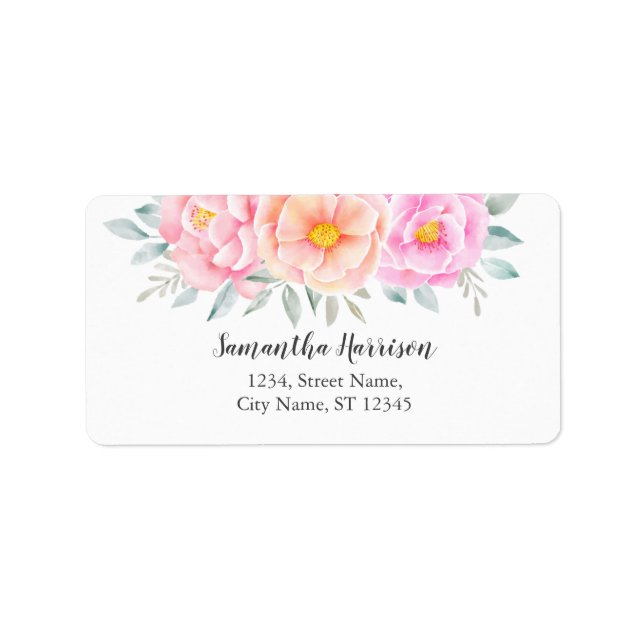 Aquarellbäume Rose Rosa Pfirsichpfirsich Boho Adressaufkleber (Vorne)
