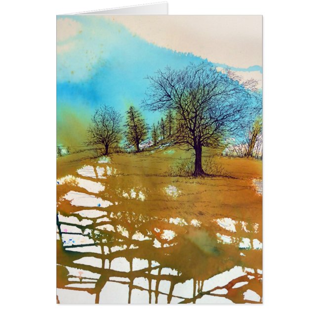 Aquarellbäume Tinte Landschaft Herbst (Vorne)