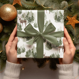 Aquarellbäume und Grüne Hirsche Geschenkpapier