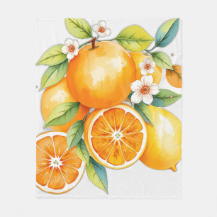 Aquarellbäume und Zitronen mit floralen Akzenten Fleecedecke