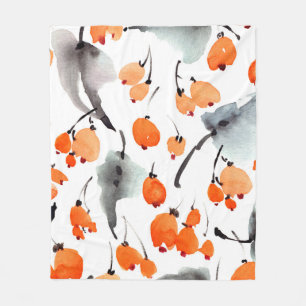 Aquarellbeeren und Blätter - Darstellung Fleecedecke