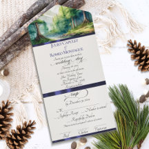 Aquarellberge & Blaue Schleife Hochzeit
