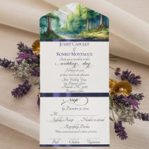 Aquarellberge & Blaue Schleife Hochzeit