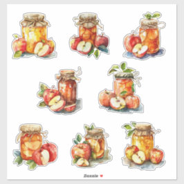 Aquarellbild Apfelkonfitüre-Glas und Äpfel Aufkleber