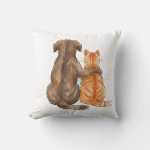 Aquarellbild der Freundschaft zwischen Hund und Ka Kissen