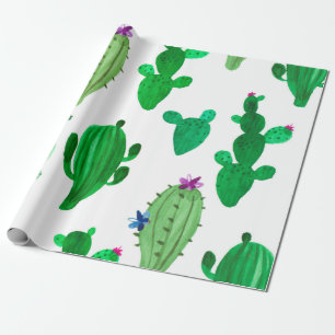 Aquarellbild der grünen Tintenwüstenkaktus Geschenkpapier