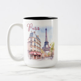 Aquarellbild des Pariser Eiffelturms Zweifarbige Tasse