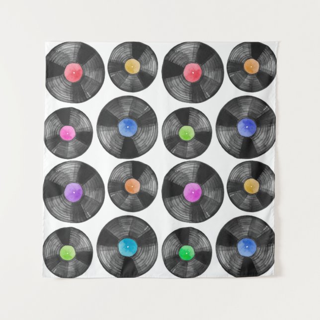 Aquarellbild einer Vinyl lp-Retroaufnahme Wandteppich (Vorderseite)