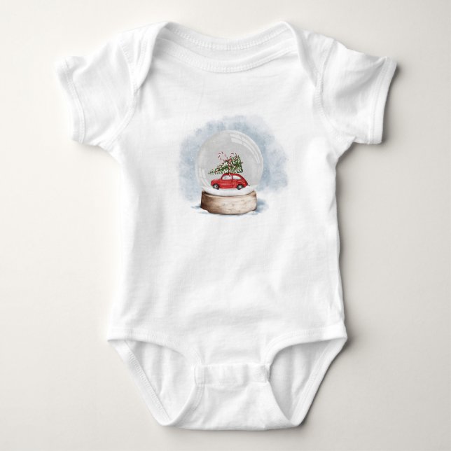 Aquarellbild einer Weihnachtsschneekugel Baby Strampler (Vorderseite)