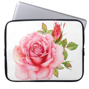Aquarellbild einer zarten rosa Rosa wi Laptopschutzhülle