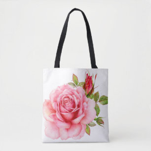 Aquarellbild einer zarten rosa Rosa wi Tasche