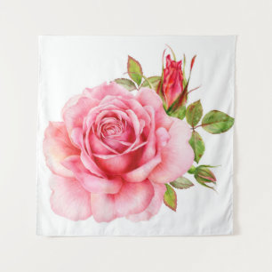 Aquarellbild einer zarten rosa Rosa wi Wandteppich