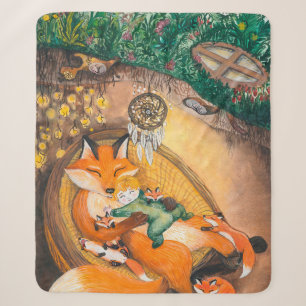 Aquarellbild eines Burrow Papa Fuchs auf einem c Sherpadecke