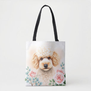 Aquarellbild eines flauschigen Beige Poodle Tasche