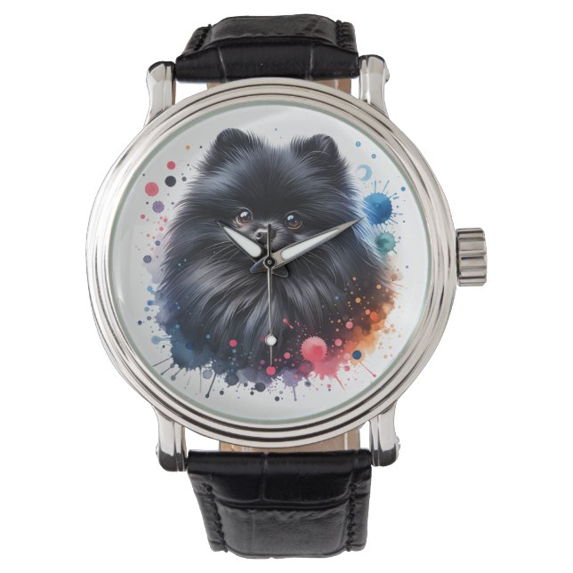 Aquarellbild für den Schwarzen Spitz Armbanduhr (Vorderseite)