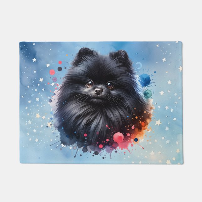 Aquarellbild für den Schwarzen Spitz Fußmatte (Vorderseite)