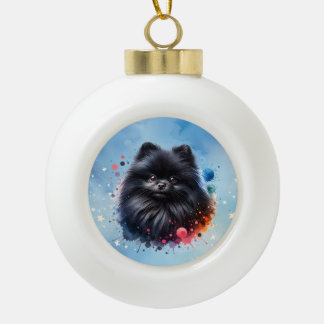 Aquarellbild für den Schwarzen Spitz Keramik Kugel-Ornament