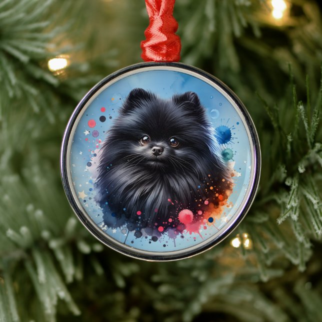 Aquarellbild für den Schwarzen Spitz Ornament Aus Metall (Baum)