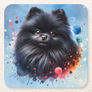 Aquarellbild für den Schwarzen Spitz Rechteckiger Pappuntersetzer