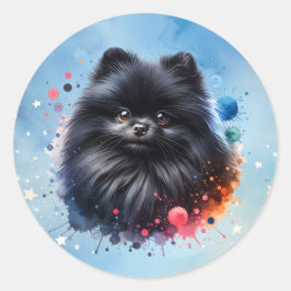 Aquarellbild für den Schwarzen Spitz Runder Aufkleber
