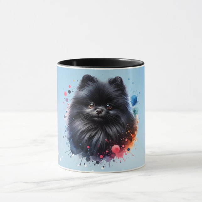 Aquarellbild für den Schwarzen Spitz Tasse (Zentrum)