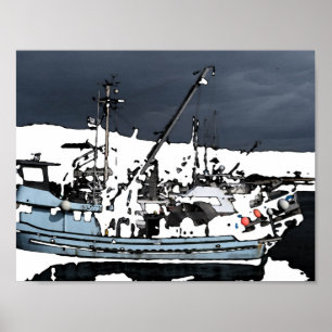 Aquarellbild für Fischereifahrzeuge Poster
