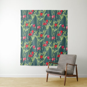 Aquarellbild Klatschmohn  Wandteppich