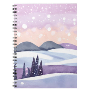 Aquarellbild Lila Hügel im Winter Notizblock
