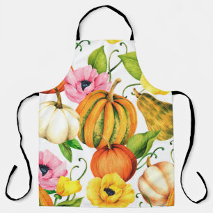 Aquarellbild mit Kürbis und Sonnenblumen Schürze