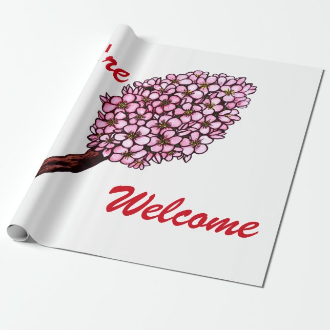 Aquarellbild Rosa Kirschblüten Geschenkpapier (Ungerollt)