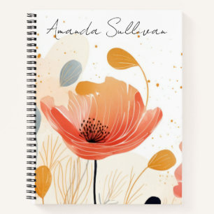 Aquarellbild rote Mohnblume Notizbuch