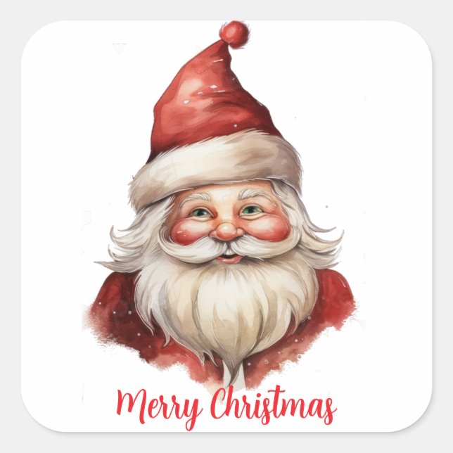 Aquarellbild Santa Claus Quadratischer Aufkleber (Vorderseite)