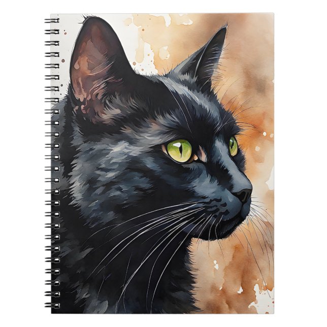Aquarellbild Schwarze Katze Profil Pose Notizblock (Vorderseite)