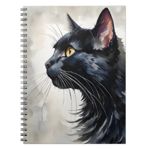 Aquarellbild Schwarze Katze Profil Pose Notizblock