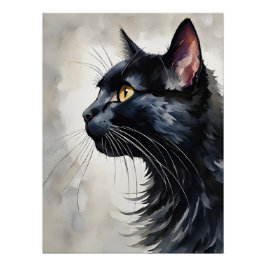 Aquarellbild Schwarze Katze Profil Pose Poster