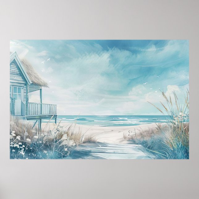 Aquarellbild Strandhaus Poster (Vorne)