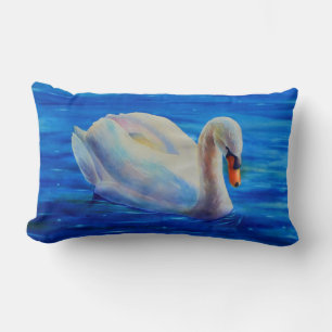 Aquarellbild weißer Schwan, Wassergeflügel, Vogel Lendenkissen