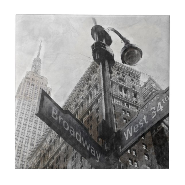 Aquarellbilder Ecke Signature Keramik Tile NYC Fliese (Vorderseite)