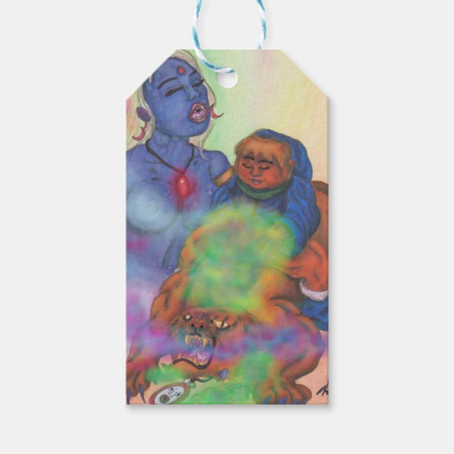 Aquarellbilder Fantasy Liebe Eros ride cat Geschenkanhänger (Vorderseite)