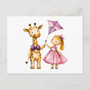 Aquarellbilder für Giraffen und Girl Flying Postkarte