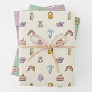 Aquarellbilder für Neugeborene Kinderdusche Geschenkpapier Set